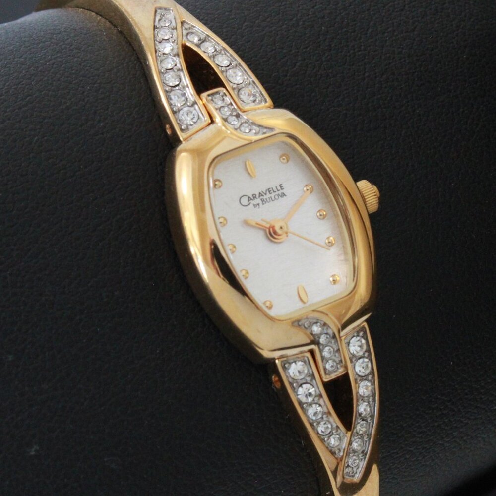 Caravelle Ladies Gold Tone Watch ½ Bangle Bracelet MOP Dial 16mm - Picture 5 of 13